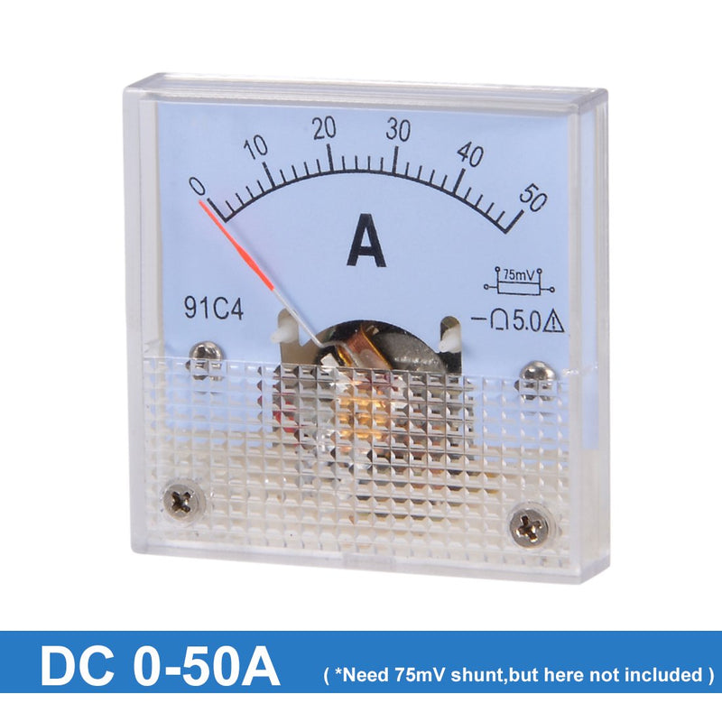uxcell Analog Current Panel Meter DC 0-50A 91C4 Ammeter for Circuit Testing Charging Battery Ampere Tester Gauge Pack of 1