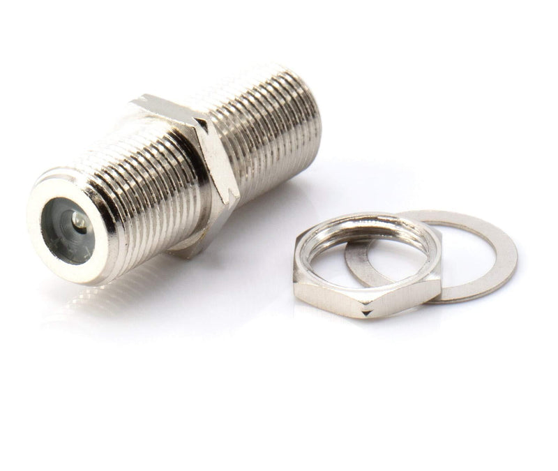 Cable Extension Coupler, with Washer and Nut - 10 Pack - Works with Wall Plates - Connects Two Coaxial Video Cables, for Coax F81 (Female to Female) 3GHz Satellite, CATV Silver