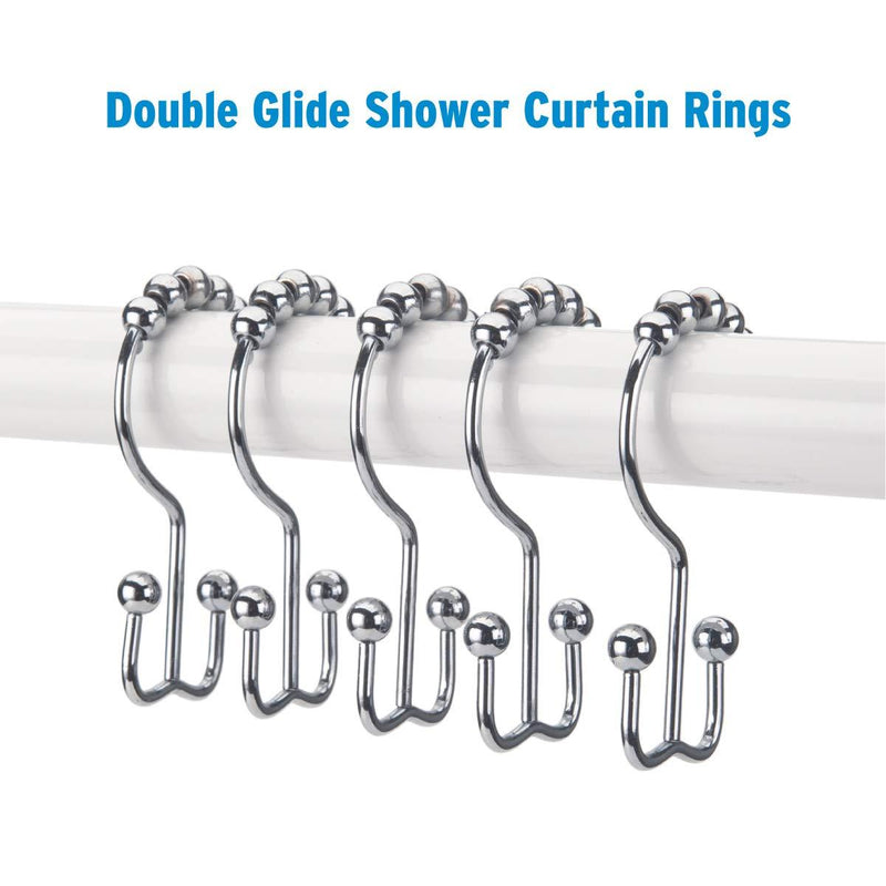 Titanker Shower Curtain Hooks Rings, Rust-Resistant Metal Double Glide Shower Hooks for Bathroom Shower Rods Curtains, Set of 12 Hooks - Chrome