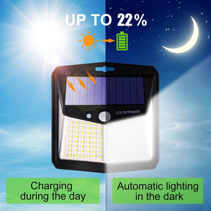 CLAONER Solar Lights Outdoor, [128 LED/4 Packs] Solar Motion Sensor Lights 3 Working Modes Outdoor Lights with 270 Degree Wide Angle Wireless IP65 Waterproof Solar Security Lights for Yard Garage Deck 4 Packs