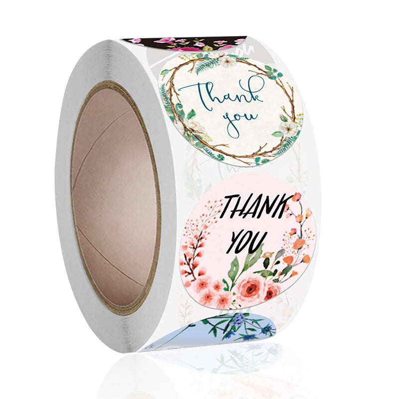 TEEMISS Thank You Stickers Roll of 500pcs 1” , Thank You Cards Small Business，Floral Baking Wedding Decoration Wedding Party Giveaways Thank You Labels