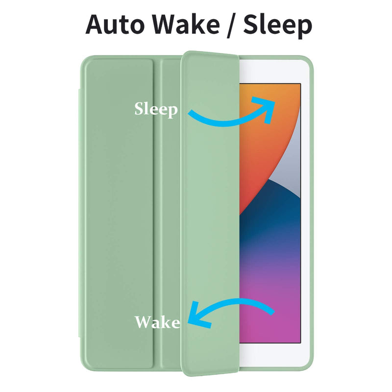 Akkerds Case Compatible with iPad 10.2 Inch 2021/2020 iPad 9th/8th Generation & 2019 iPad 7th Generation with Pencil Holder, Protective Case with Soft TPU Back, Auto Sleep/Wake Cover, Matcha Green