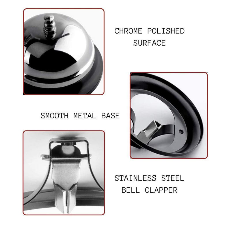 1InTheOffice Call Bell, Service Bell for Desk, 3/8" Diameter Desk Call Bell, Chrome Finish Black Base Desk Bell, (2 Pack)