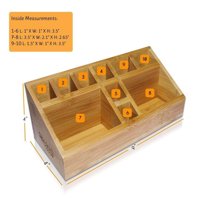 Small Multifunctional Bamboo Organizer | Desk Caddy | Home Office Accessory Tray | School Art Supply Holder | Pen Pencil Brush Compartment | Kitchen Bathroom Countertop Storage by SplashSoup
