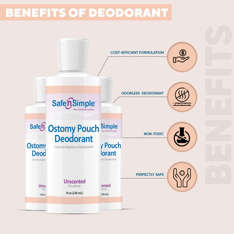 Safe n' Simple Ostomy Pouch Deodorant, Safe Deodorant for Ostomy Odor Removal, Blue Formulation Ostomy Deodorant, 8 Fluid Ounce 8 Ounce