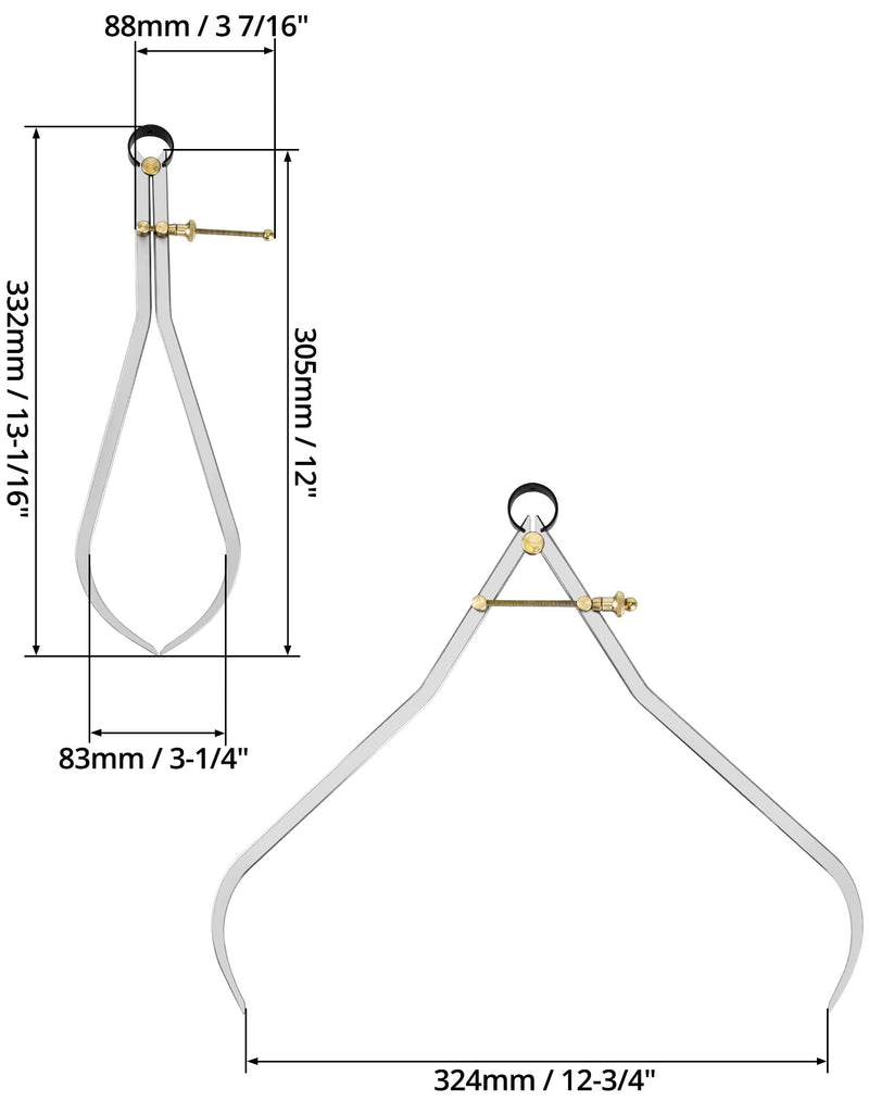 QWORK Outside Calipers, Precision Quick-Spring Nut Adjustment 12 Inch Jaw Capacity