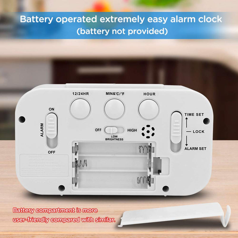 Peakeep Smart Night Light Digital Alarm Clock with Indoor Temperature, Battery Operated Desk Small Clock (White) White