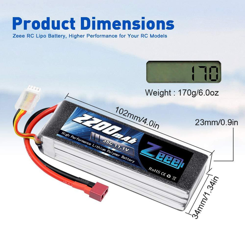 Zeee 3S LiPo Battery 2200mAh 11.1V 35C Soft Case Battery with Deans T Connector for DJI Airplane RC Quadcopter Helicopter Drone FPV (2 Pack)