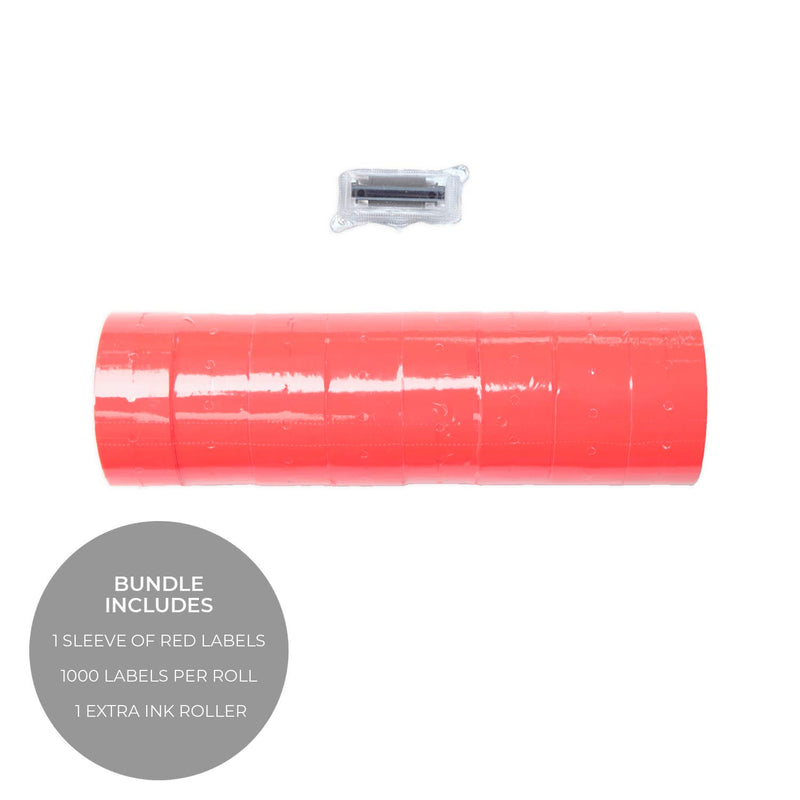 1-Line Bright Red Labels for SBLabeler Price and Date Guns / 8000 One Line Blank Labels/Black Ink Roller Included