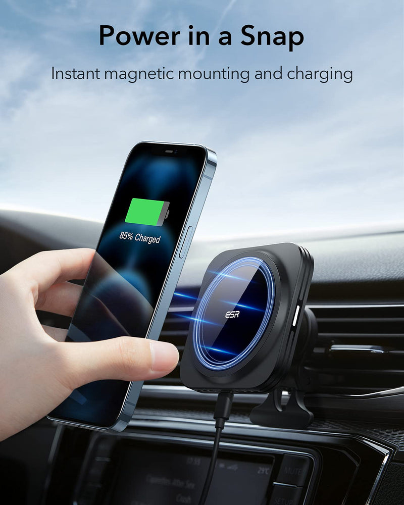 ESR HaloLock Magnetic Wireless Car Charger, Fast Charging, Compatible with MagSafe Car Charger, Air Vent Mount Compatible with iPhone 12/12 Pro/12 mini/12 Pro Max, Black