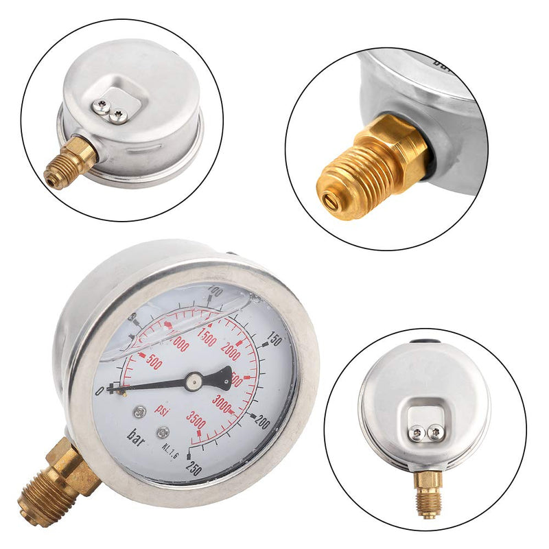 Nimomo hydraulic pressure gauge, 63 mm glycerin pressure gauge, hydraulic pressure gauge, 0-250 bar 0-3750 PSI pressure pressure gauge, glycerin pressure gauge for fuel, air, oil, liquid, water, G1/4 thread