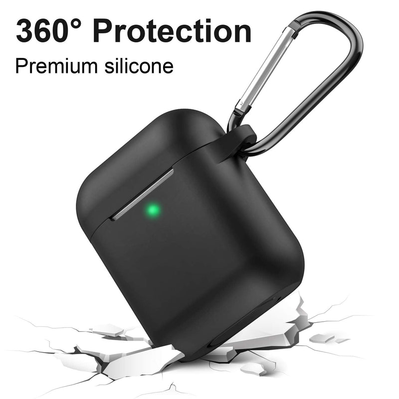 AirPods Case, Full Protective Silicone AirPods Accessories Cover Compatible with Apple AirPods 1&2 Wireless and Wired Charging Case(Front LED Visible),Black A-Black