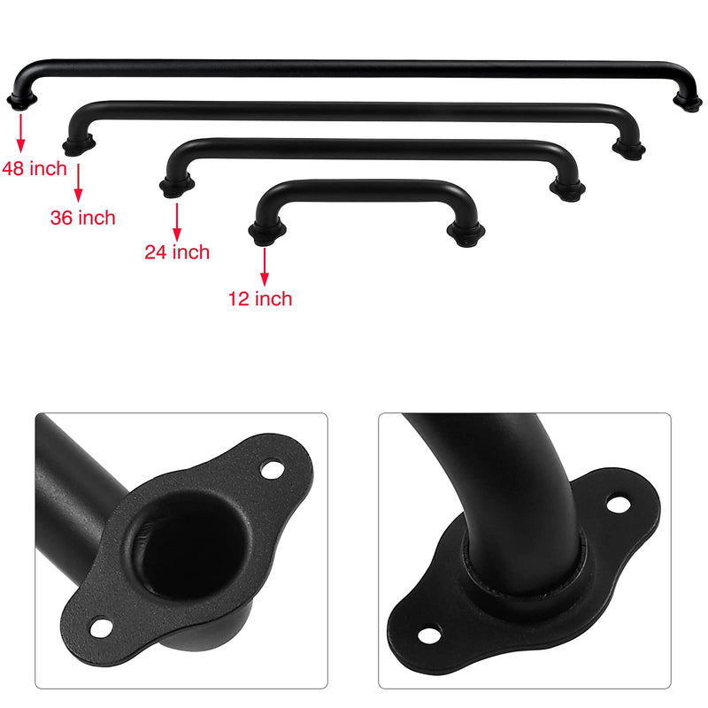 Purife 12 Inch Metal Industrial Pipe Wall Handrail - Pipe Barn Door Pull Handle, Staircase Steps Handrail, Indoor & Outdoor Deck Hand Rail, Safety Grab Bar (Matte Black) Style A