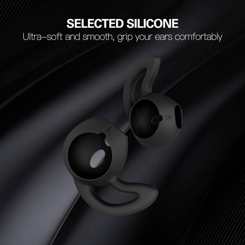OneCut 5 Pairs Silicone Ear Tips Compatible for AirPods 1&2,Silicone Soft Anti-Slip Sport Earbud Tips, Anti-Drop Ear Hook Gel Headphones Earphones Protective Accessories Tips (Black) Black