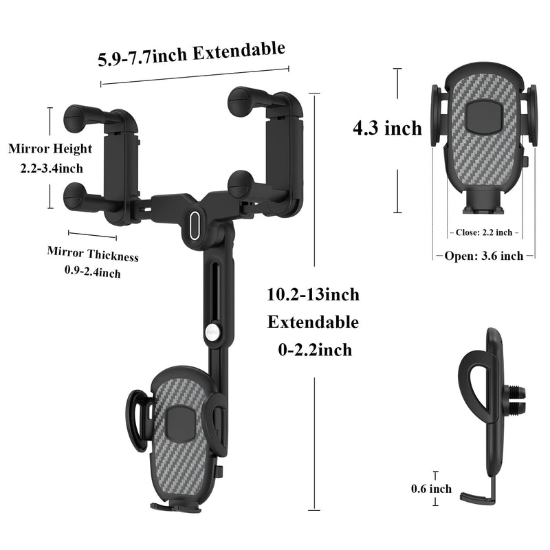 Phone Mount for Car, 360° Rotatable and Retractable Car Phone Holder Mount, Multifunctional Rotating Car Phone Holder Mount Universal Adjustable Rear View Mirror Cell Phone Holder for All Smartphones