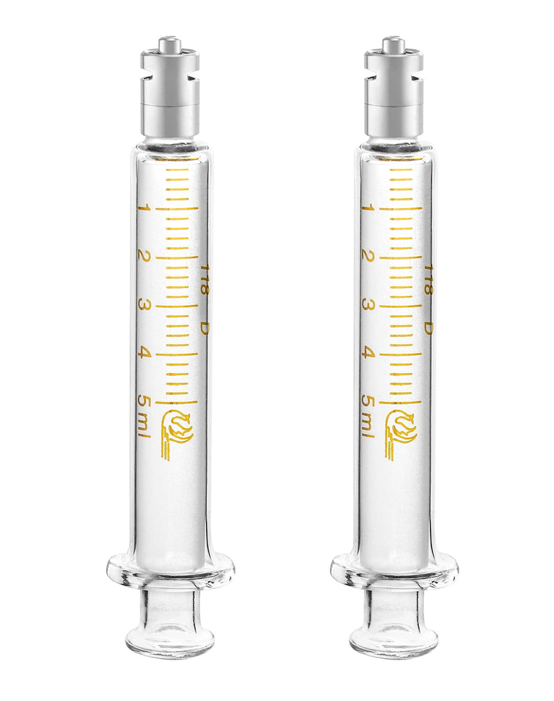 QWORK 2 Pack Luer Lock Reusable Glass Syringe with No Needle, 5ml