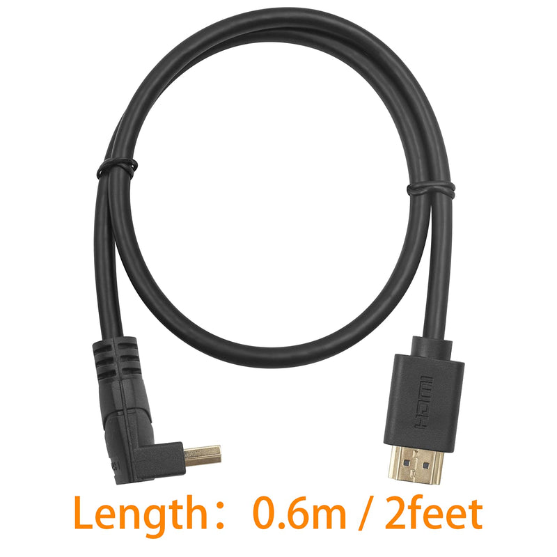 Poyiccot HDMI 2.0 Male to Male Cable 90 Degree, 2 Feet / 60cm HDMI Male to Male Downward Angle Cable 60Hz, 4K 2K Gold Plated High Speed (M/M Down)