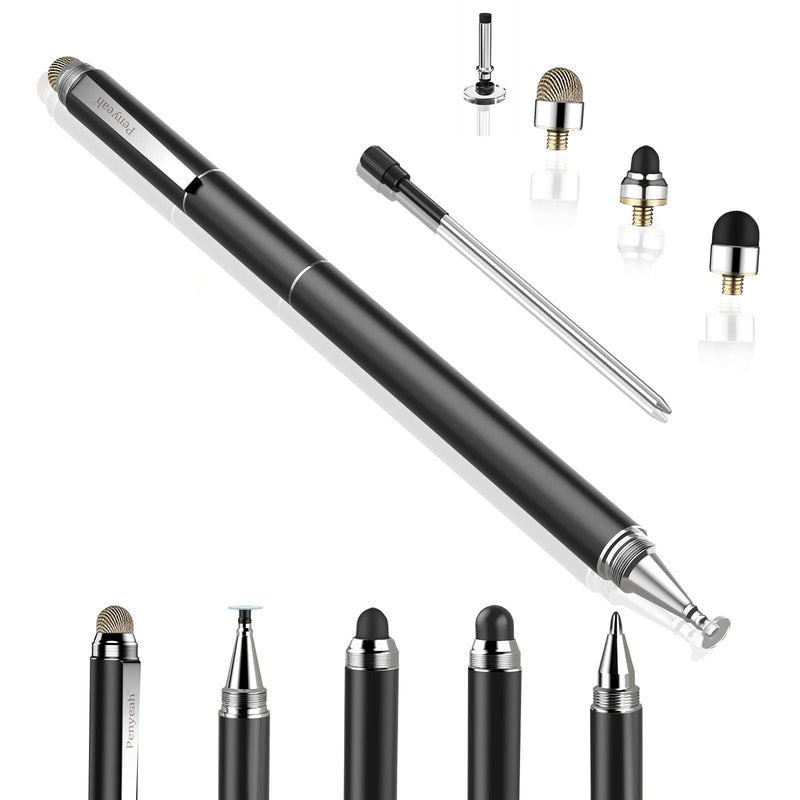 Penyeah 4-in-1 Multi Tips Black Stylus Pens for Touch Screens Bundle with Its Whole Set Accessoies Include Blue Refills