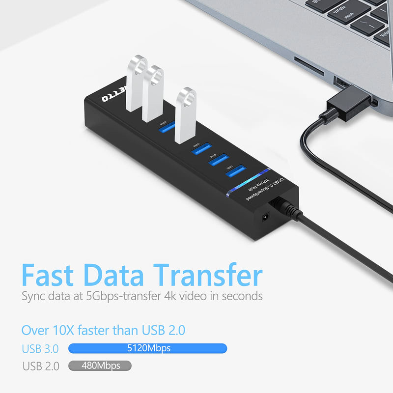 7-Port USB 3.0 Hub - IVETTO Data Hub USB Splitter with Long Cable 38-inch for Laptop, PC, MacBook, Mac Pro, Mac Mini, iMac, Surface Pro and More USB Devices