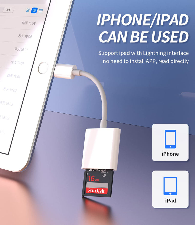 SD Card Reader for iPhone Lightning to Camera Memory Adapter Compatible with Ipad 13 12 11 Pro Max X XS XR 8 7 6 Plus 6s Se 2 Air Mini 2020 2019 2021 Adaptador Phone Accessories Apple MFI Certified