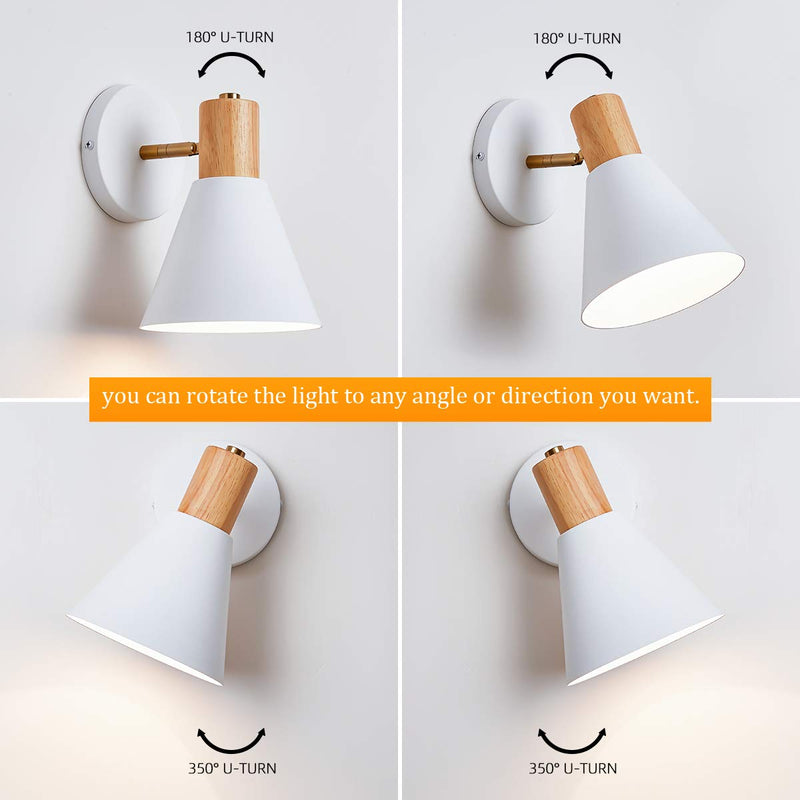 Wall Sconces Lighting Fixture,White Adjustable Bedside Wall lamp for Industrial Bedroom, Bathroom Sink Lighting for Bedroom Hallway Living Room 1 Pack White No Switch