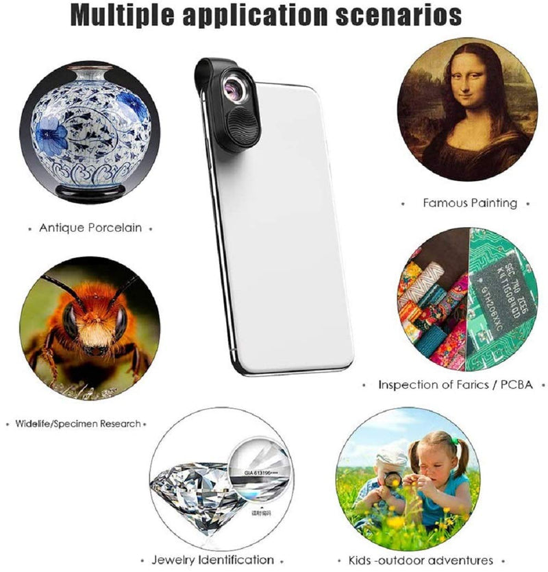 Apexel 100X Phone Microscope Mini Pocket Microscope for iPhone HD Optical Lens/Magnifying LED Light/Universal Clip Design The Best Choice to Enjoy Macrworld for Kids and Adults Black1 100 x