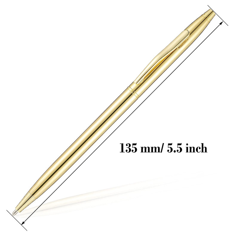 18 Pieces Slim Metallic Retractable Ballpoint Pens Lightweight Black Ink Metal Pens Ballpoint Slim Pens Medium Point 1.0 mm for Business Office Supplies (Gold) Gold