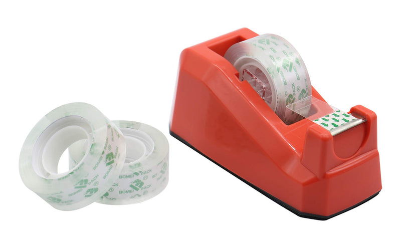 Cute Red Desk Tape Dispensers, 1 Pack with 12Rolls Transparent Tape, 1 Inch Core, for School, Office and Home DIY, BOMEI PACK