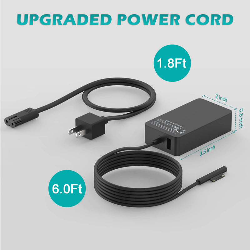 Surface Pro Charger, 65W Laptop Charger for Microsoft Surface Pro 3 4 5 6 7 X, Surface Laptop 4/3/2/1/Studio/Go/, Surface Book 3/2/1, Surface Go, Windows Surface Charger