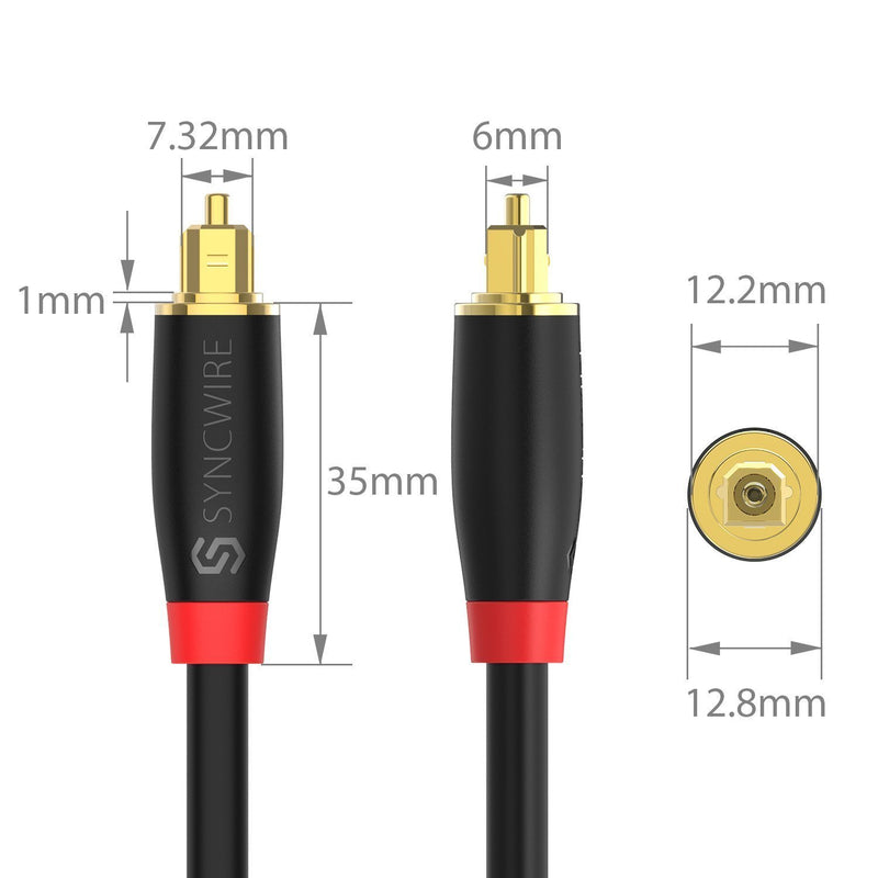 Syncwire Digital Optical Audio Cable (10 Feet) - [24K Gold-Plated, Ultra-Durable] Fiber Optic Toslink Male to Male Cord Optical Cables for Home Theater, Sound Bar, TV, PS4, Xbox, Playstation & More 10 Feet / 3M
