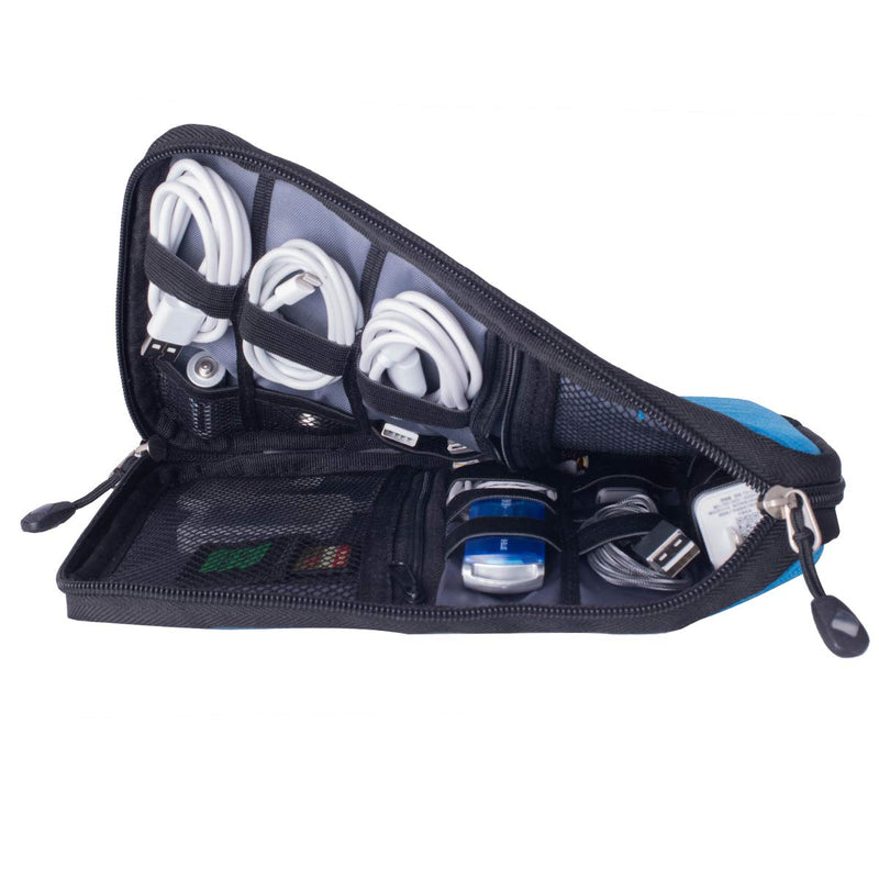 Travel Cable Organizer Bag Waterproof Portable Electronic Organizer for USB Cable Cord Phone Charger SD Card,5pcs Cable Ties Blue