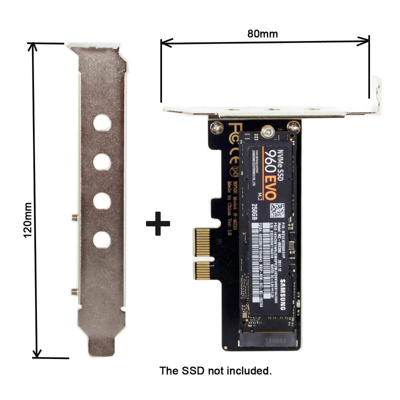 Cablecc Low Profile PCI-E 3.0 x4 Lane to M.2 NGFF M-Key SSD Nvme AHCI PCI Express Adapter Card Black 1X NVME to PCI-E 1X