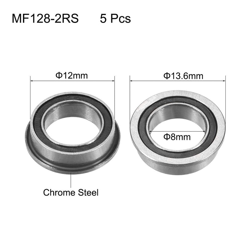 uxcell MF128-2RS Flanged Ball Bearing 8x12x3.5mm Double Sealed (GCr15) Chrome Steel Bearings 5pcs