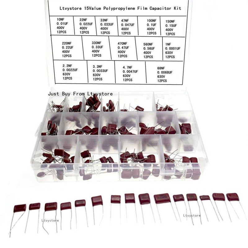 Polypropylene Capacitor Kit, 400V and 630V CBB Metallized Polypropylene Film Capacitors Assorted Assortment Box Kit Set, Range 10nF ~ 68nF /0.01uF ~ 0.068uF,Pack of 180, by Ltvystore