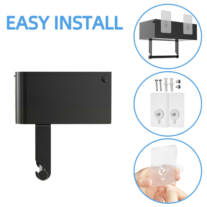 JUYSON Toilet Paper Holder with Flushable Wipes Dispenser, for Bathroom with Wipe Storage Shelf, Keep Your Wipes Hidden Out of Sight - Stainless Steel Wall Mount - Black
