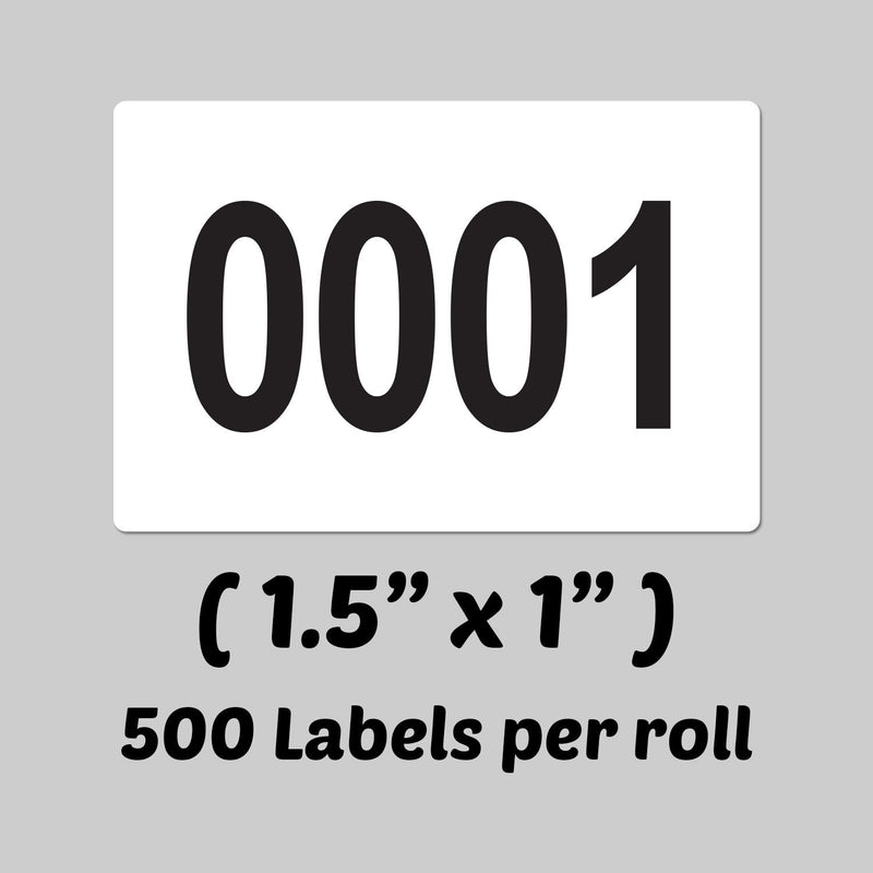 Tuco Deals 1.5" x 1" Inch Large Number Square White/Black Consecutive Number Labels Self Adhesive Stickers - Numbers 0001 to 0500 1 Roll Consecutive Number 0001 - 0500 - White / Black