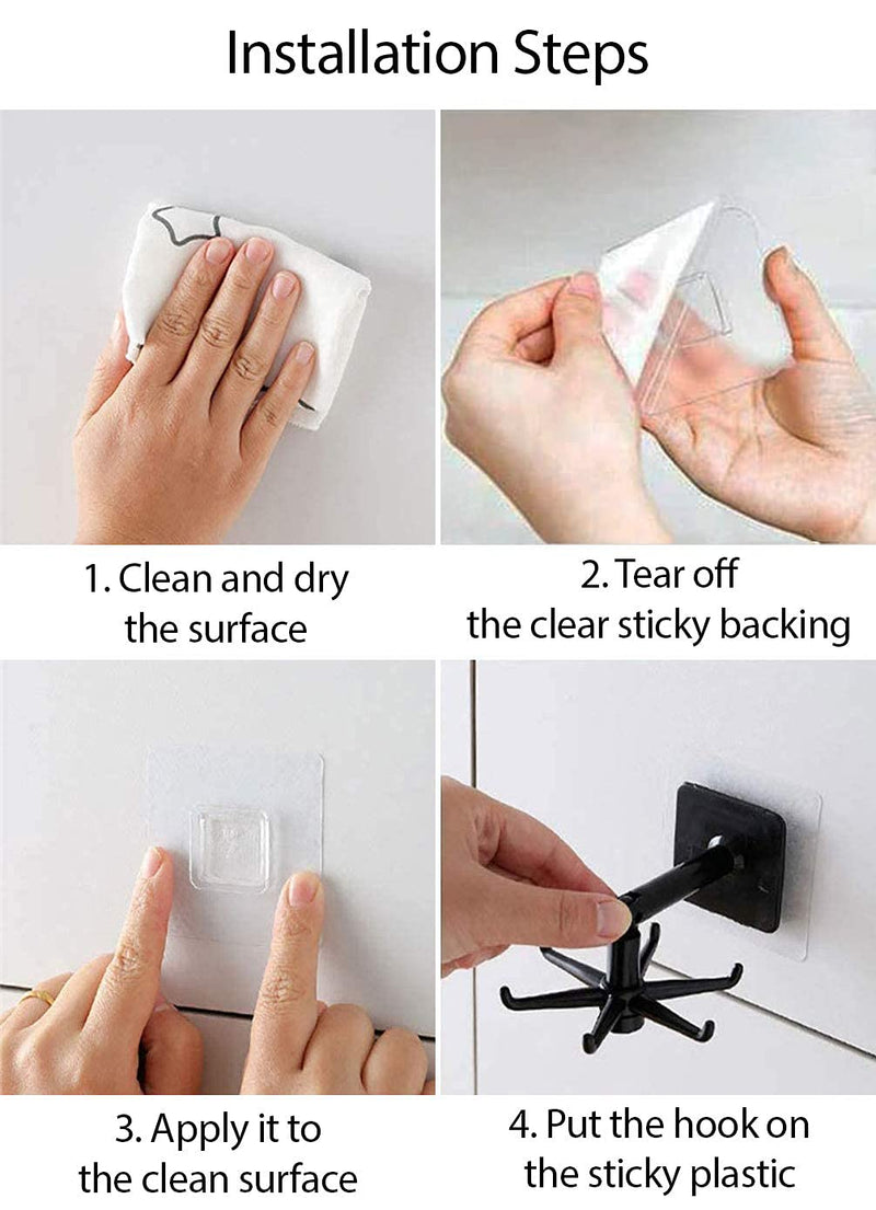 365Home Hanging Utensil Holder Hooks Kitchen Utensil Hanger Wall Mount 360 Degrees Rotating Folding Hook Self Adhesive Hook Utensil Rack with 6 Hooks for Home Kitchen Bathroom Cabinet (Black) Black