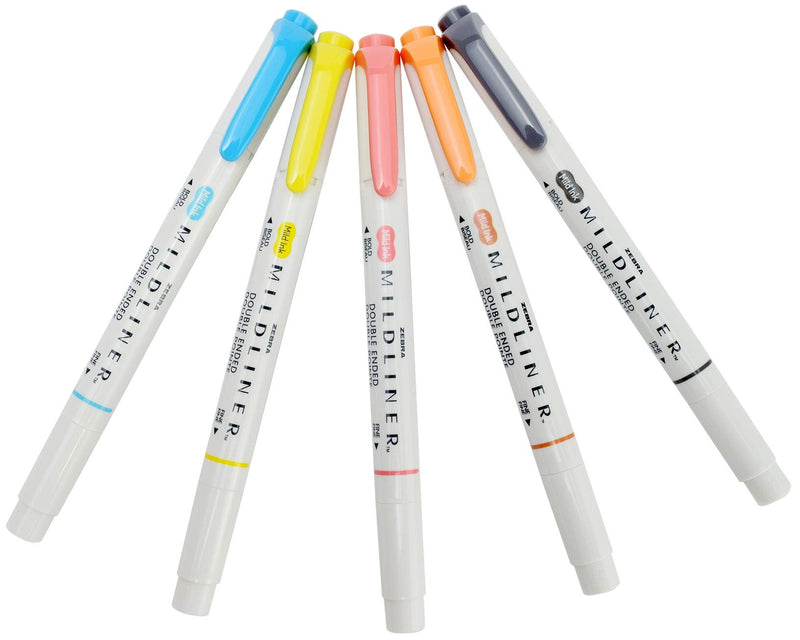 Zebra Pen Mildliner Double Ended Highlighter Set Broad and Fine Point Tips, 5 Pack, Friendly