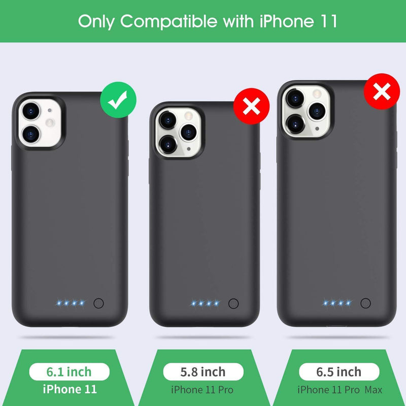 Ekrist Battery Case for iPhone 11, 6800mAh Portable Protective Charger Case Rechargeable Extended Battery Pack Charging Case Compatible with iPhone 11 (6.1 inch) (Black)