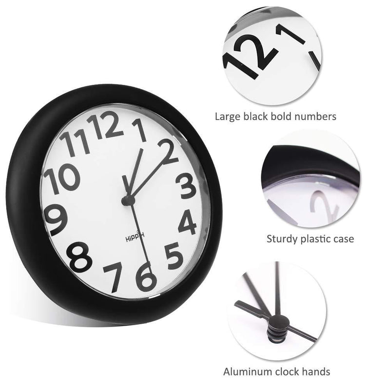 HIPPIH 2 Pack Silent Wall Clock 10 Inch Non-Ticking Battery Operated Round Clocks - Easy to Read for Office/Kitchen/Bedroom/Living Room/Classroom 249B2