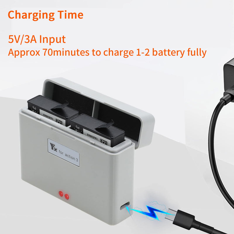 Hanatora Battery Charger for DJI Osmo Action 3 4 Camera, Charge Two Batteries,Raqid Charging Hub Accessories