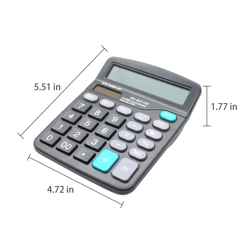 Desk Calculator, 12-Digit Solar Battery Office Calculator with Large LCD Display Big Sensitive Button, Dual Power Desktop Calculators