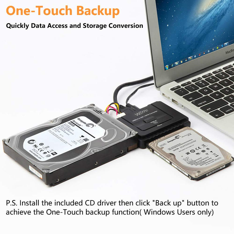 WEme USB 3.0 to SATA IDE Adapter with Universal 2.5" 3.5" Hard Drive Disk Converter for HDD SSD and IDE HDD, Support 12TB and One-Touch Backup, Include 12V 2A Power Adapter and USB 3.0 Cable for Laptop USB3.0 to SATA+IDE adapter