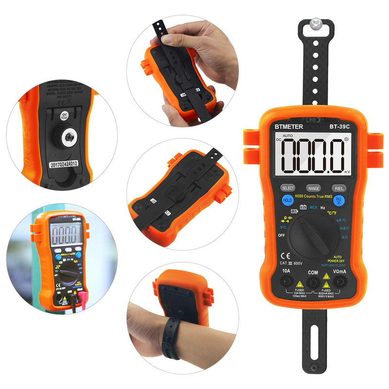 BTMETER BT-39C True RMS Digital Multimeter Auto Ranging for AC DC Voltage,Current, Resistance, Capacitance Tester with Temp Battery LED Test Auto Backlit Orange