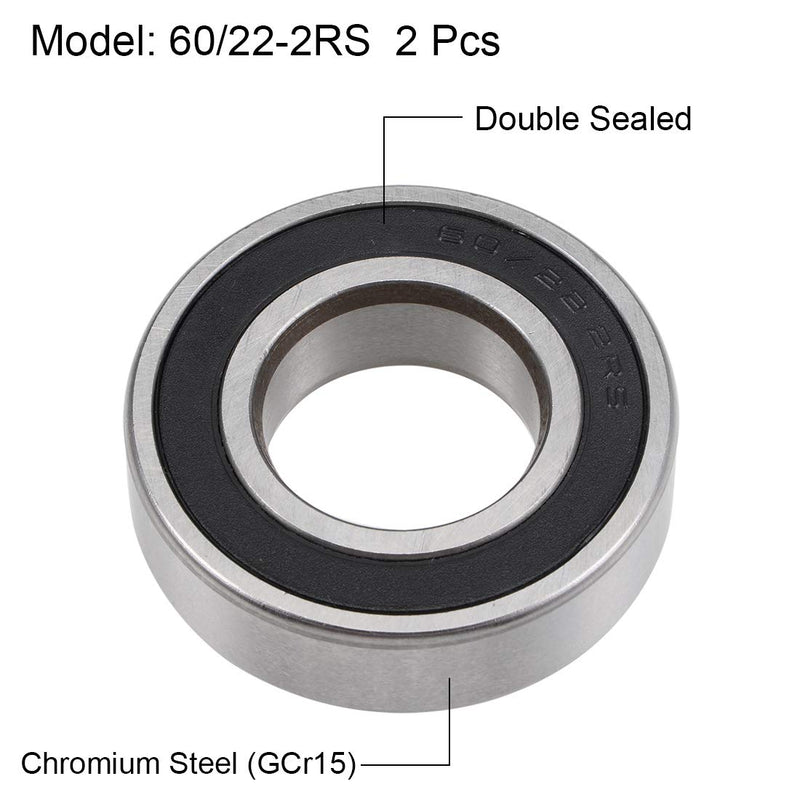 uxcell 60/22-2RS Deep Groove Ball Bearings Z2 22mm x 44mm x 12mm Double Sealed Chrome Steel 2pcs
