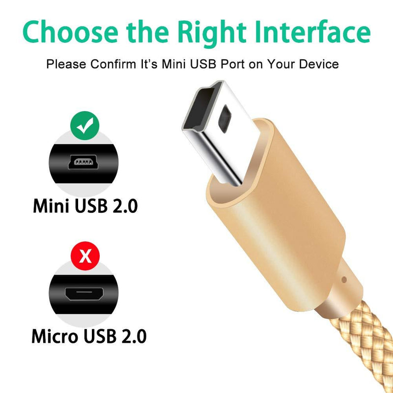 Mini USB Cable【10ft 2Pack】,SIOCEN Long Type A Male to Mini-B Charger Cord for GoPro Hero 3+,Canon PowerShot/Rebel/EOS/DSLR Camera,Braided PS3 Controller Charging Wire for Garmin Nuvi GPS,Dash Cam