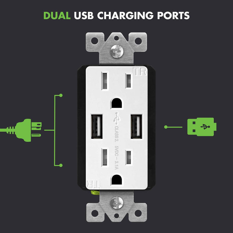 TOPGREENER TU2153A-2PCS TU2153A USB Outlet, 2 Pack, White, 2 Count