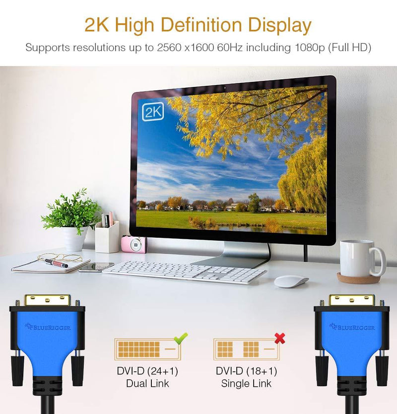 BlueRigger DVI to DVI Monitor Cable (6FT, 24+1 Dual Link, Digital Video Cable, Male to Male) - for Gaming, DVD, Laptops, HDTV and Projector 6FT Black