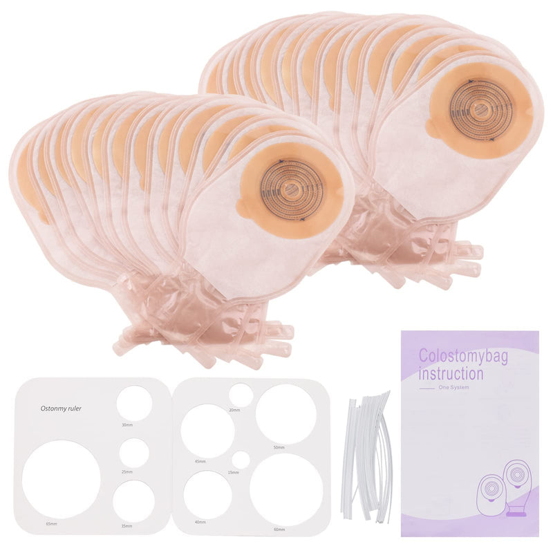 Eyourlife 20 PCS Colostomy Bags, Ostomy Colostomy Supplies, One Piece Drainable Pouches with Clamp Closure for Ileostomy Stoma Care, Hydrocolloid & Non-Woven Border, Cut-to-Fit 15-65MM