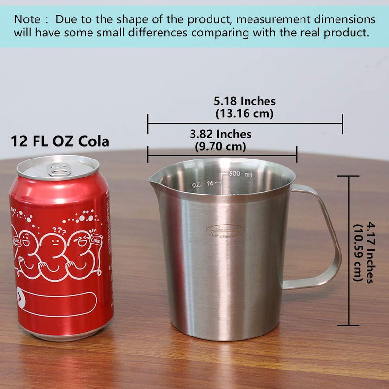Measuring Cup, [Upgraded, 3 Measurement Scales, Including Cup Scale, ML Scale, Ounce Scale], Newness Stainless Steel Measuring Cup with Marking with Handle, 16 Ounces (0.5 Liter, 2 Cup) 16 OZ (2 Cup, 500 ML)